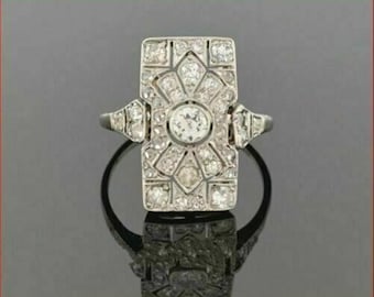 Vintage Inspire Art Deco Dinner Ring, Old European Cut Moissanite Diamond Wedding Ring, Antique Victorian Ring, Edwardian Ring For Women