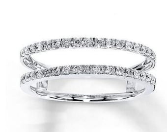 Enhancer Wedding Band, Round Cut Moissanite Diamond Engagement Band, 925 Silver & Gold Enhancer Guard Band, Classic Promise Band For Women