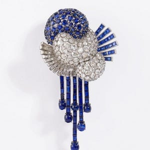 Antique Sapphire Brooch, White & Blue Round Cut CZ Stone Brooch, 925 Silver Wedding Brooch, Woman&#39;s Victorian Brooch, Unique Brooch For Her