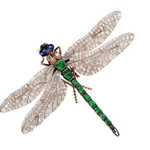 Multi Color Dragonfly Brooch, Multi Shape CZ Stone Wedding Brooch, Antique Retro Two Tone Dragonfly Brooch, Party Wear Brooch, Unisex Brooch