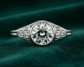 Antique Edwardian Ring, Old European Moissanite Diamond Wedding Ring, Mid Century Engagement Ring, Art Deco Five Stone Ring, Gift For Mother