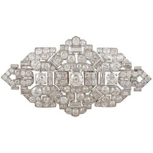 Antique Retro Wedding Brooch, Old European & Baguette Cut CZ Stone Mid Century Brooch, Woman&#39;s Art Deco Brooch, Vintage Style Silver Brooch