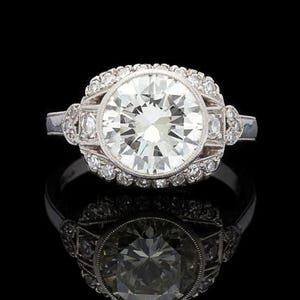 Antique Vintage Inspire Ring For Her, Round Cut Moissanite Diamond Engagement Ring, Edwardian Art Deco Milgrain Ring, Women&#39;s Wedding Ring
