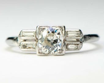 Five Stone Vintage Inspire Ring, Old European Cut & Baguette Moissanite Diamond Wedding Ring, Art Deco Milgrain Ring,Engagement Ring For Her
