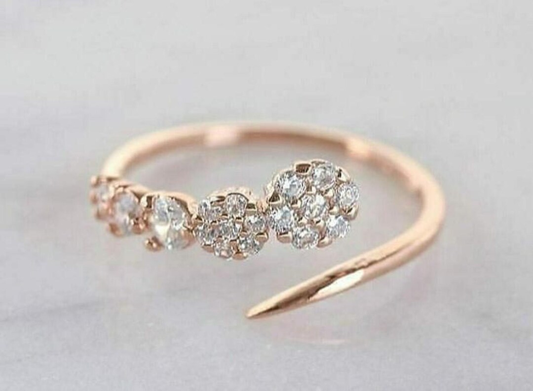 Open Pass Rings Open Gap Bypass Ring, Round Moissanite Diamond Engagement Ring, Spiral ...