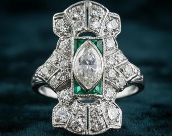 Vintage Inspire Ring For Women, Mid Century Engagement Ring, Marquise Cut CZ Stone Wedding Ring, Antique Edwardian Ring, Mother's Day Gift