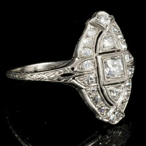 Antique Art Deco Wedding Ring, Round Moissanite Diamond Vintage Inspire Ring, Engrave Shank Ring, Three Stone Edwardian Ring, Christmas Gift