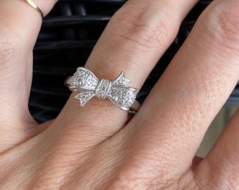 Bow Inspire Engagement Ring, Round Cut Moissanite Diamond Ribbon Bow Ring, Unique Wedding Ring, Proposal Ring For Her, Valentine's Gift Ring