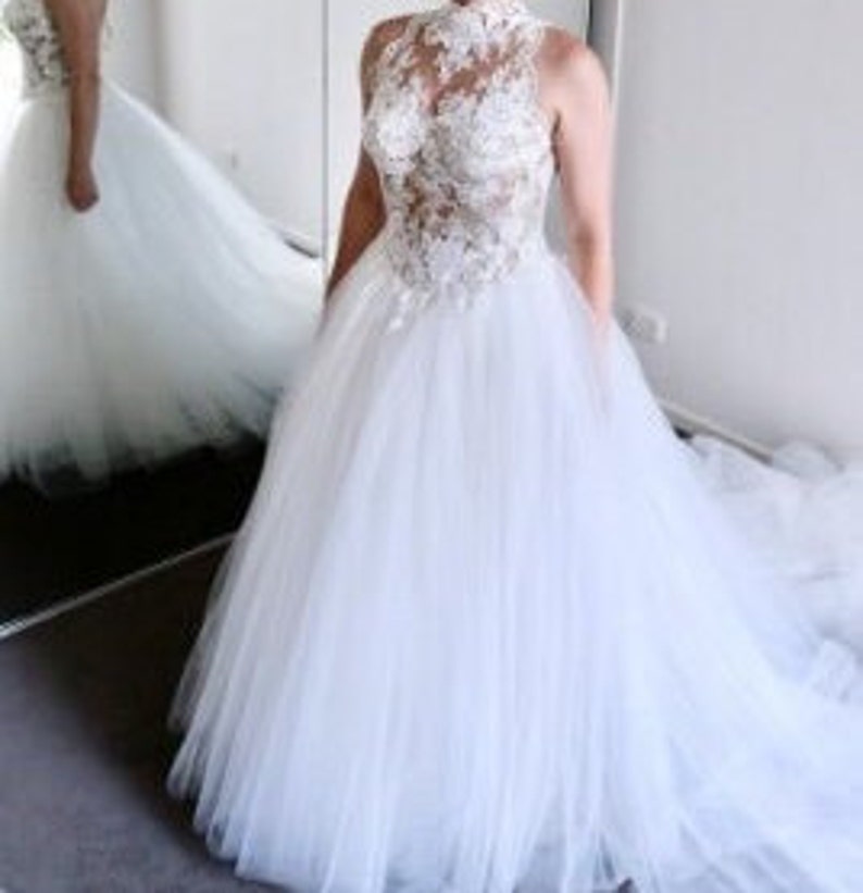 High Neck Sleeveless Wedding Dress A-line Tulle Lace - Etsy