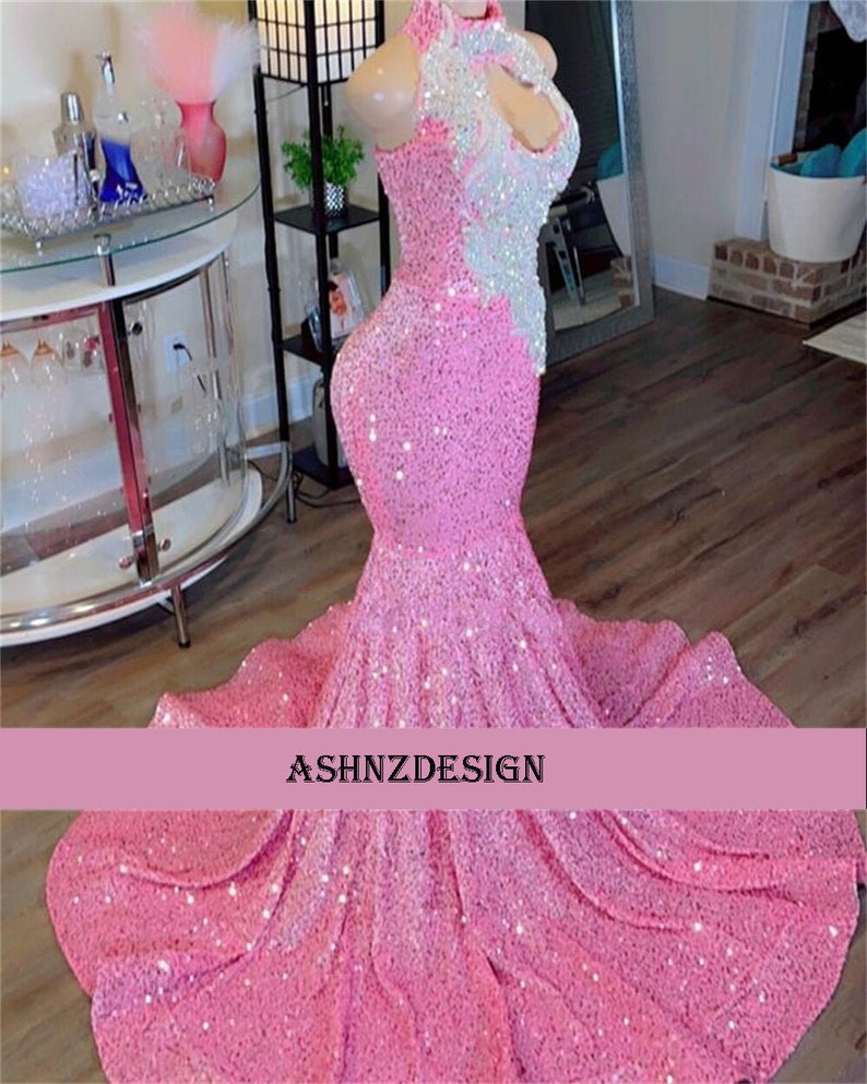 Pink Sequin Prom Dress 2024 Silver Crystal Beaded Long - Etsy