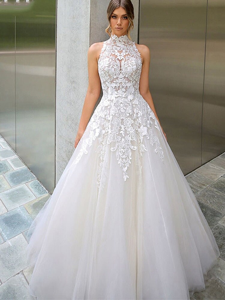 High Neck Illusion Back Sleeveless Wedding Gown - Etsy Singapore