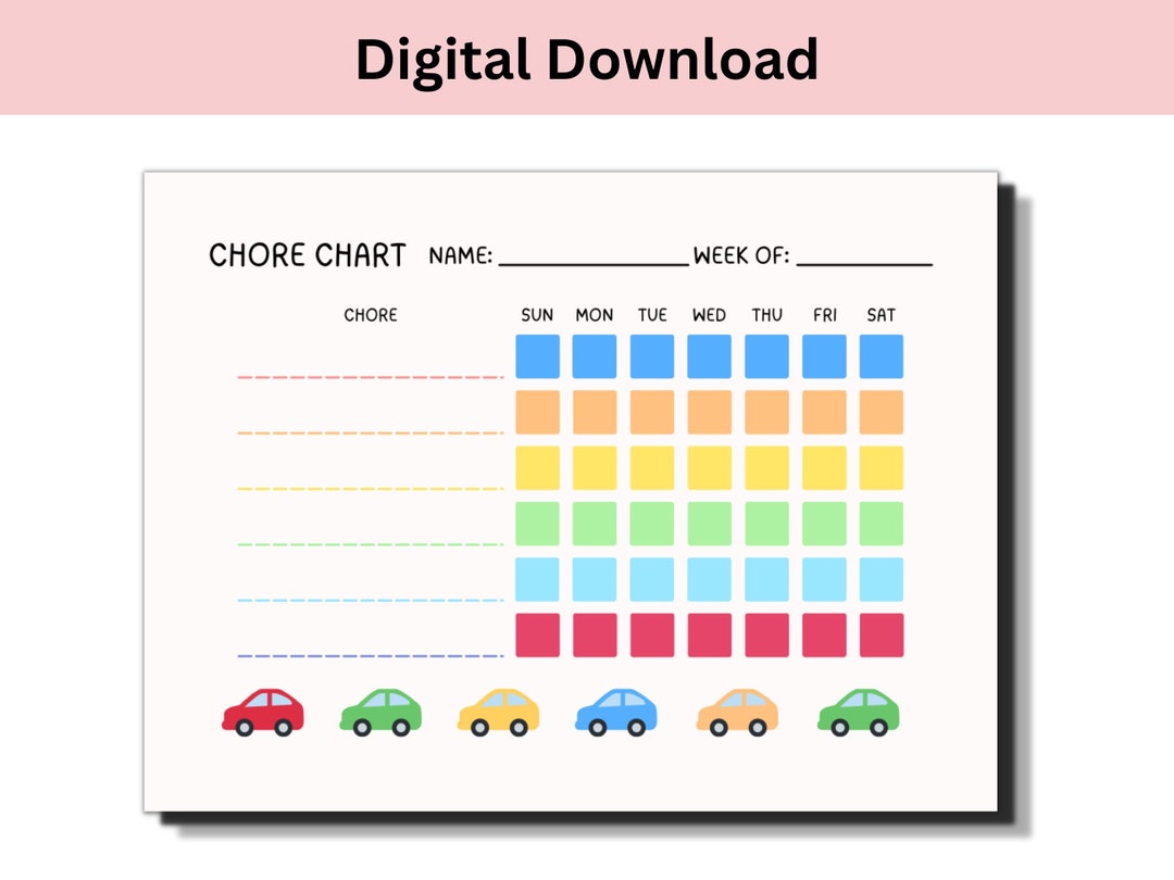 Printable Chore Chart for Kids Daily Routine Chart Chore Tracker ...