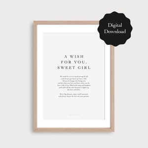 Instant Download - A Wish for You Sweet Girl Poem  - New Born Baby Gifts - Baby Nursery Print - Kids Wall Art - Keepsake Poetry Gifts