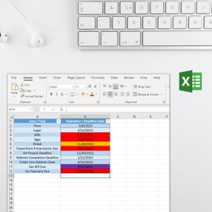 Hoja de cálculo del rastreador de caducidad del rastreador de fechas límite: alertas y puntos destacados cuando se acercan las fechas de vencimiento y las fechas límite: documento de Excel