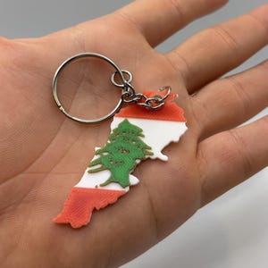 Lebanon Map Keychain with Flag – Lebanese Cultural Pride, Map-Shaped Key Ring, Travel Souvenir Gift