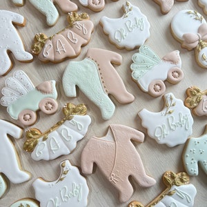 Baby shower neutral sugar custom cookies - favor