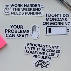 Sarcastic Workplace Stickers: Funny Office Humor Decals - Laptop, Water Bottle - Mix & Match