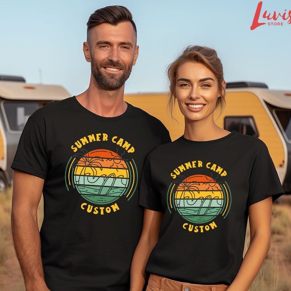 Customized Surf T-Shirt, Matching Camping Tshirt, Custom Summer Camp Shirts, Beach Shirt, Personalized Gifts, Palm Tree Graphic Tees