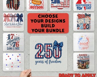 America 250 DTF Transfer, Patriotic USA Iron On, Fourth Of July Heat Press, 1776 2026 America 250 Years Of Freedom, American Flag Bow DTF