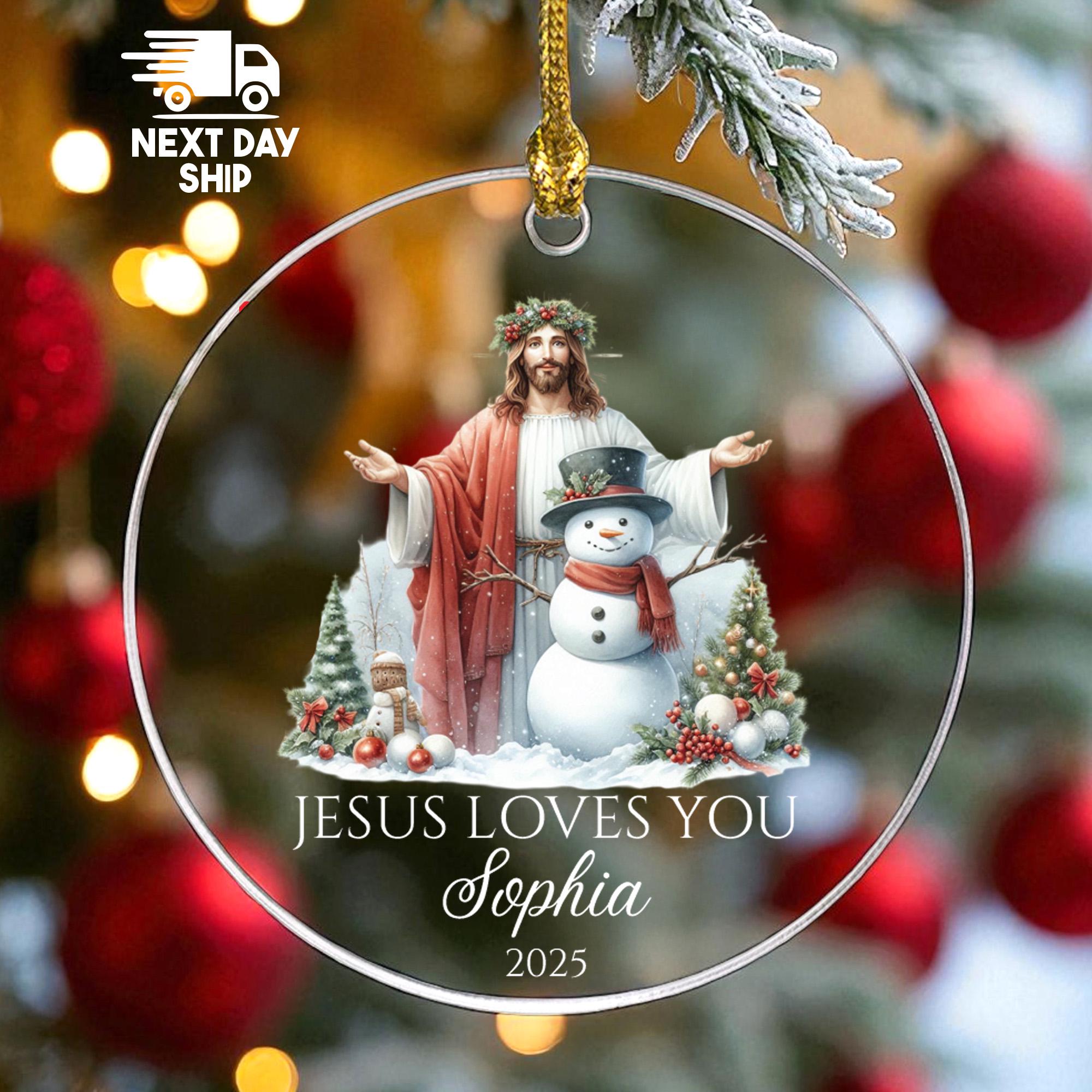 Personalized Religious Christmas Ornament, 'Jesus Loves You' Custom Name 2025, Christian Keepsake, Glass Ceramic Acrylic, Gift for Son