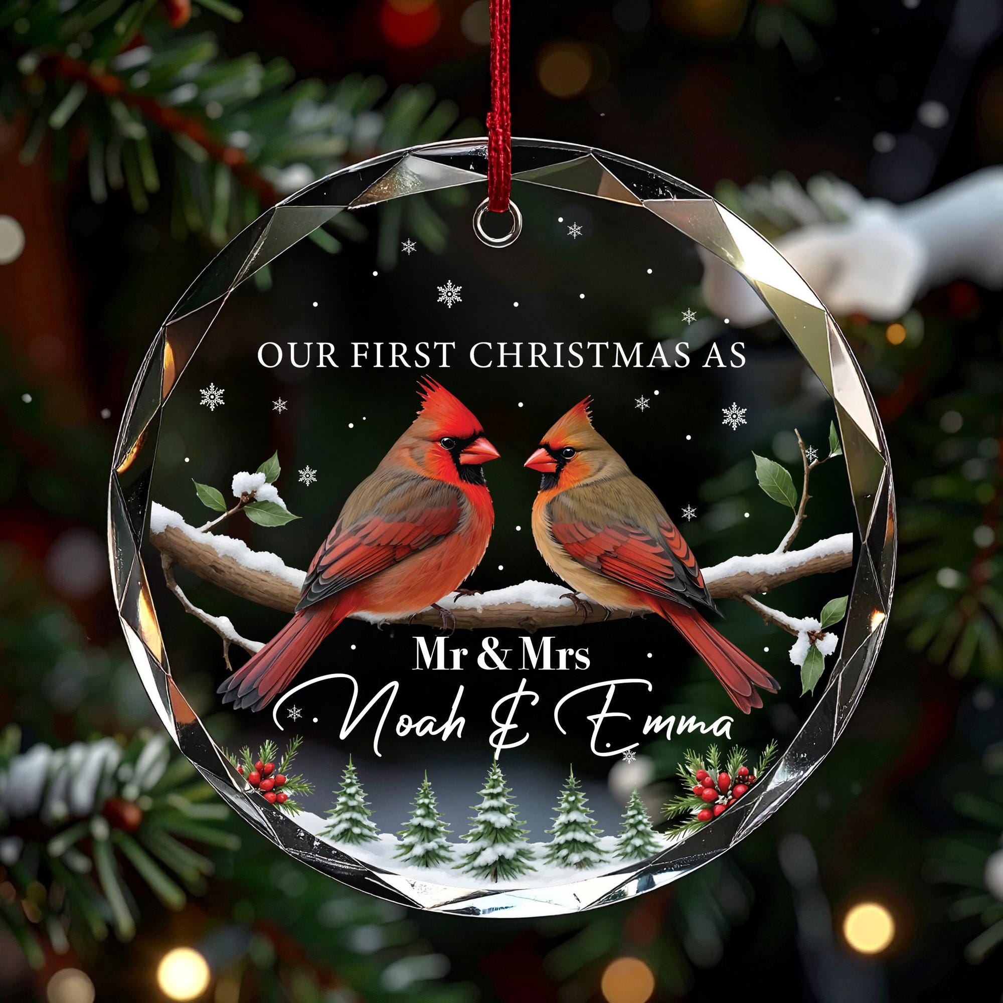Our First Christmas as Mr & Mrs 2025 Ornament, Personalized Newlywed Gift, Custom Names Cardinal Keepsake, Glass Ceramic Acrylic
