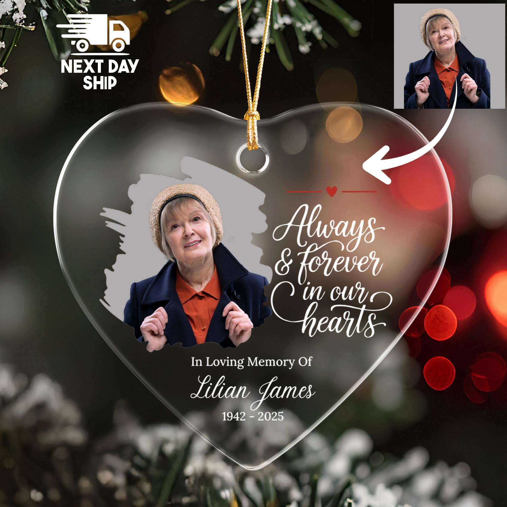 Custom Photo Memorial Ornament, In Loving Memory of Mom Grandma, 'Always & Forever' Keepsake, Glass Ceramic Acrylic, Sympathy Gift