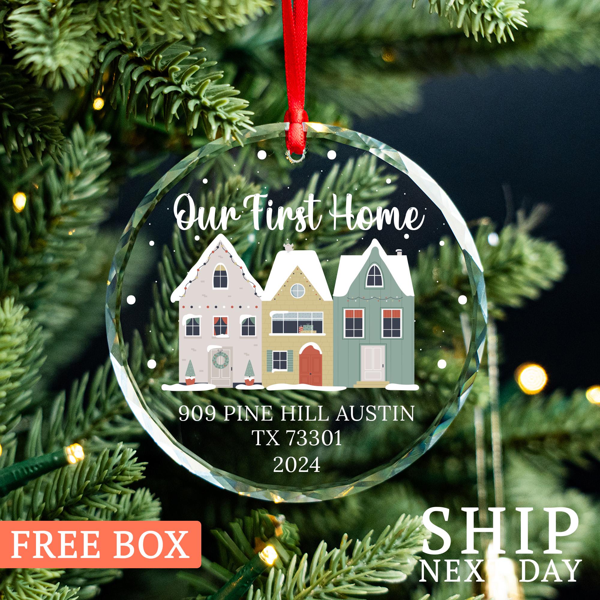 Personalized New Home Ornament, Custom Christmas Ornament, Glass Ornament,Christmas Gift, New Home Gift, Address Ornament, Gift For Neighbor
