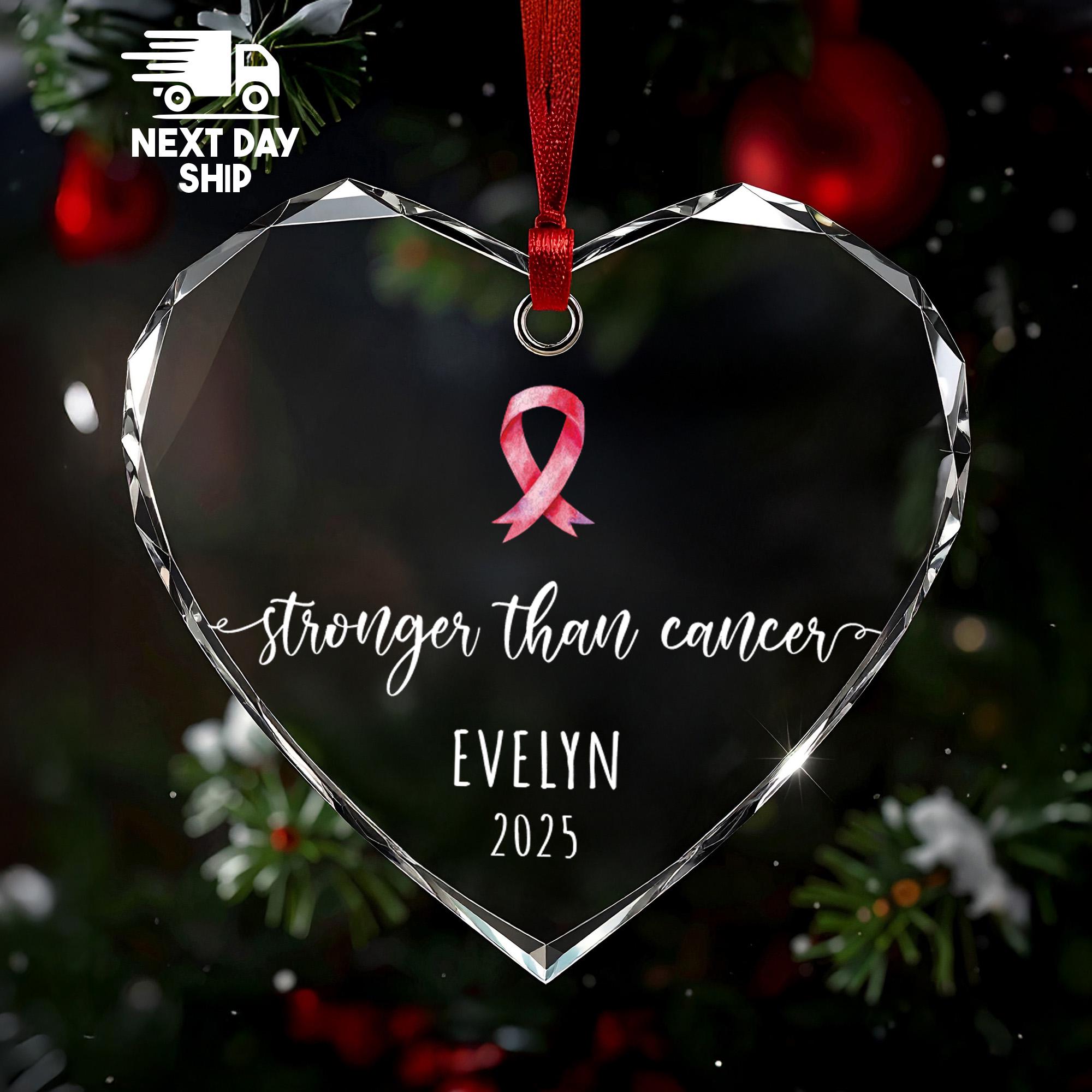Personalized 'Stronger Than Cancer' Ornament, Custom Name 2025 Keepsake, Pink Ribbon, Glass Ceramic Acrylic, Survivor Warrior Gift