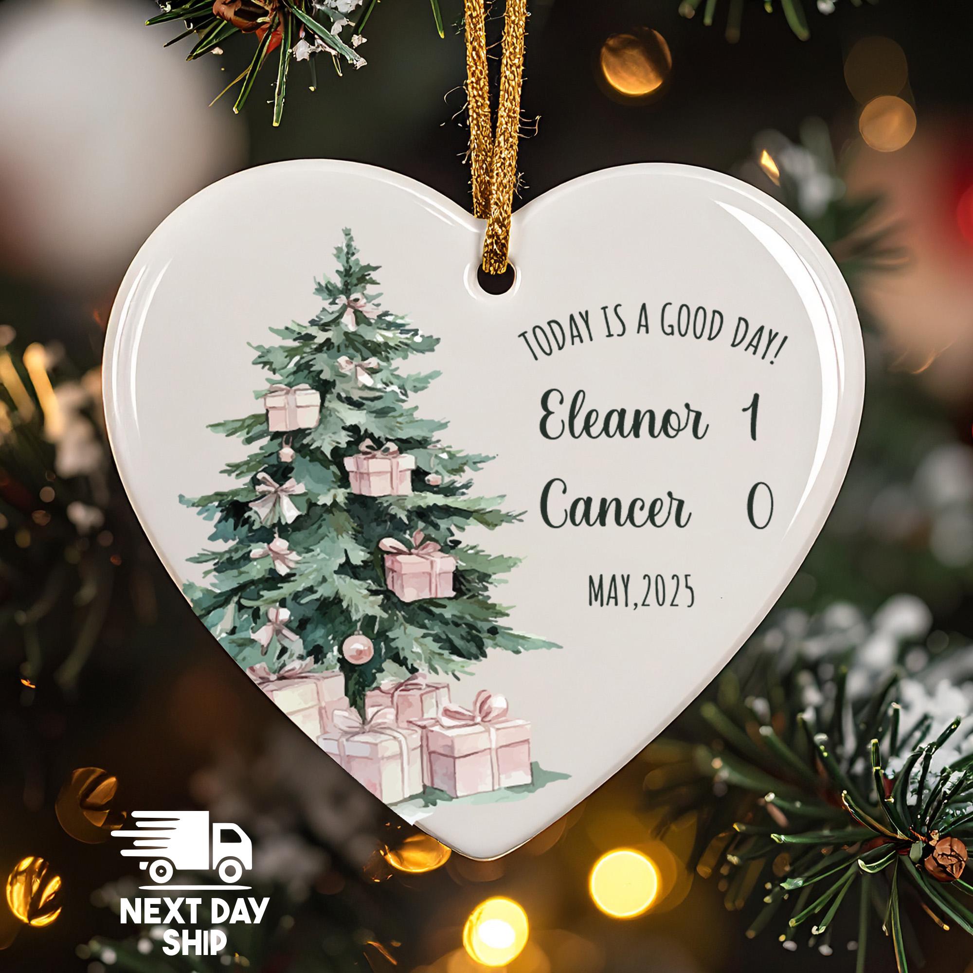 Personalized Cancer Survivor Ornament, 'Today is a Good Day' Score Keepsake, Custom Name & Date, Glass Ceramic Acrylic, Warrior Gift