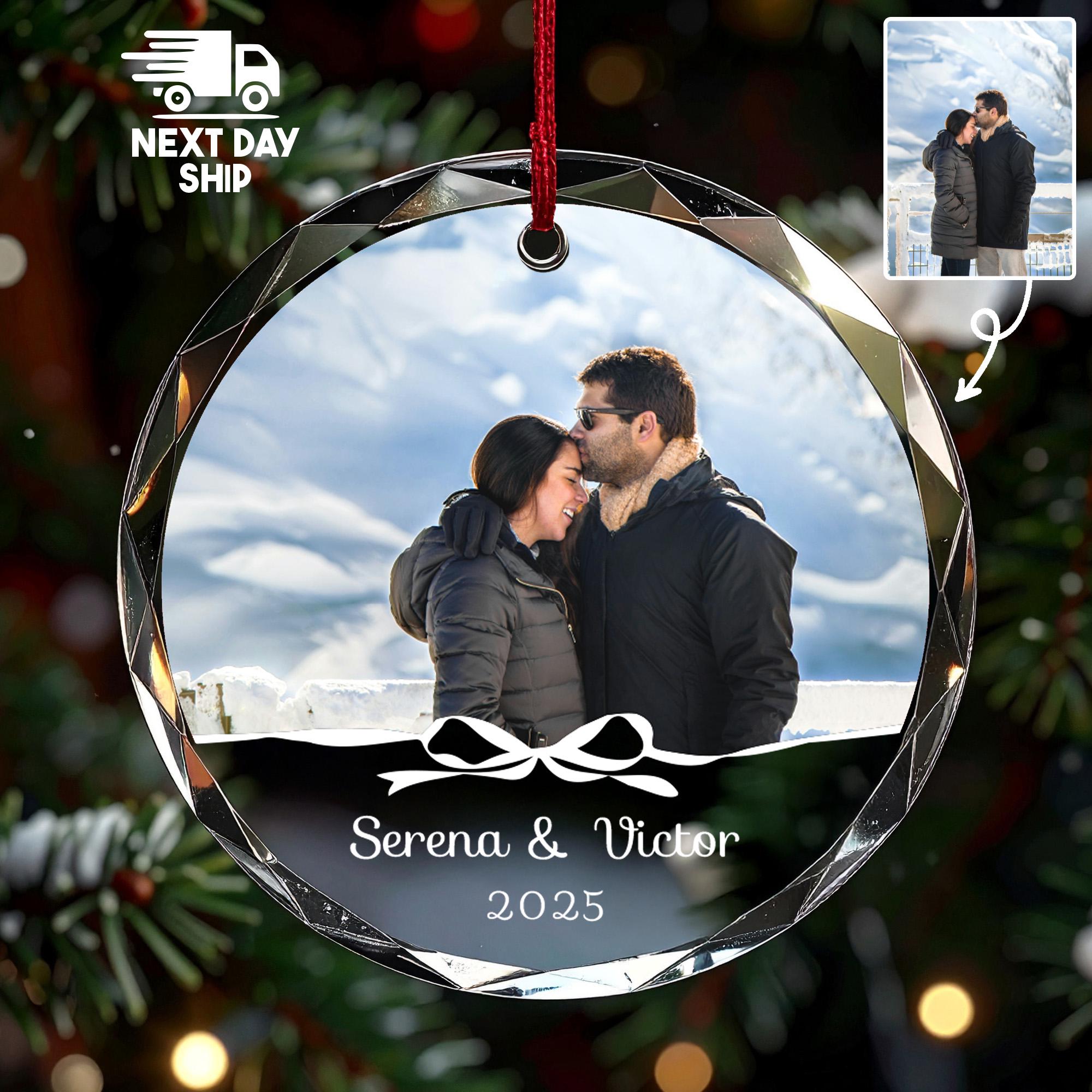 Personalized Couple's Photo Ornament 2025, Custom Names, Boyfriend Girlfriend Christmas Gift, Glass Ceramic Acrylic Keepsake