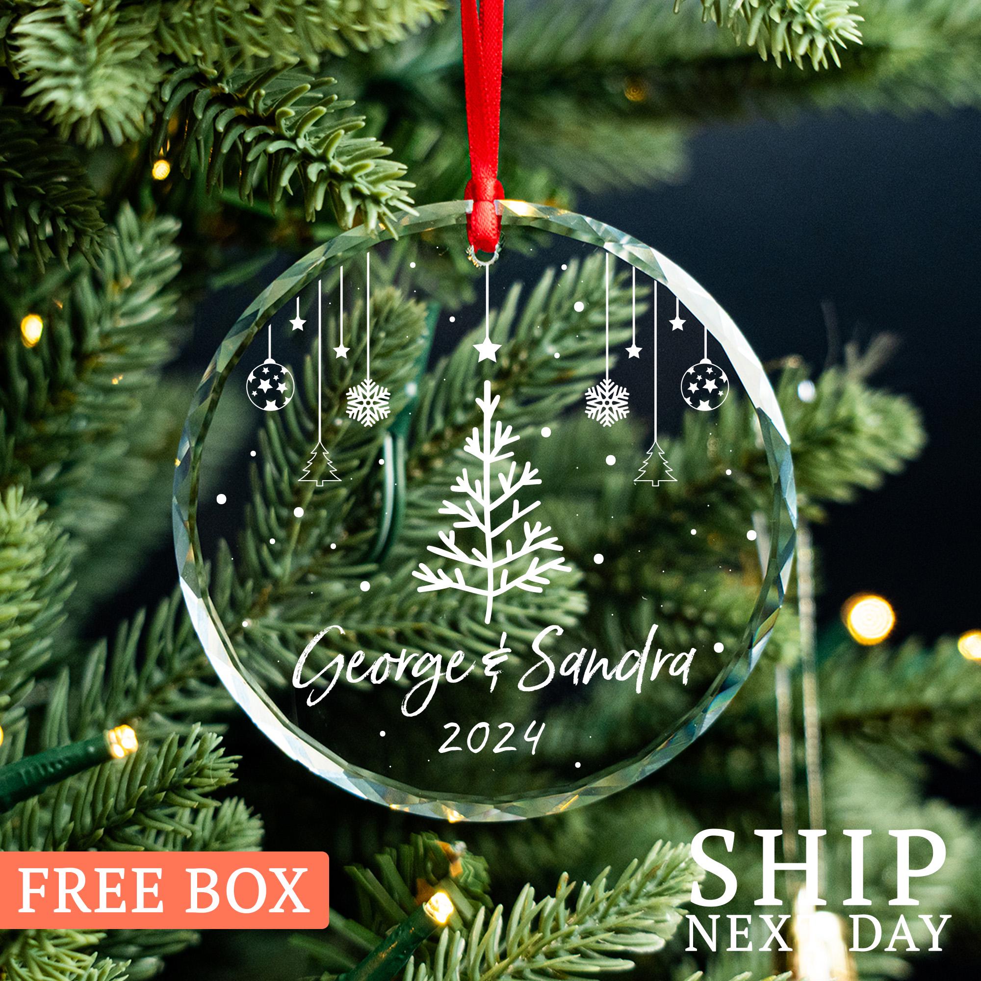 Personalized Engaged Ornament, Custom Name Ornament, First Christmas Ornament, Christmas Gift For Family, Glass Ornament, Gift For Couple