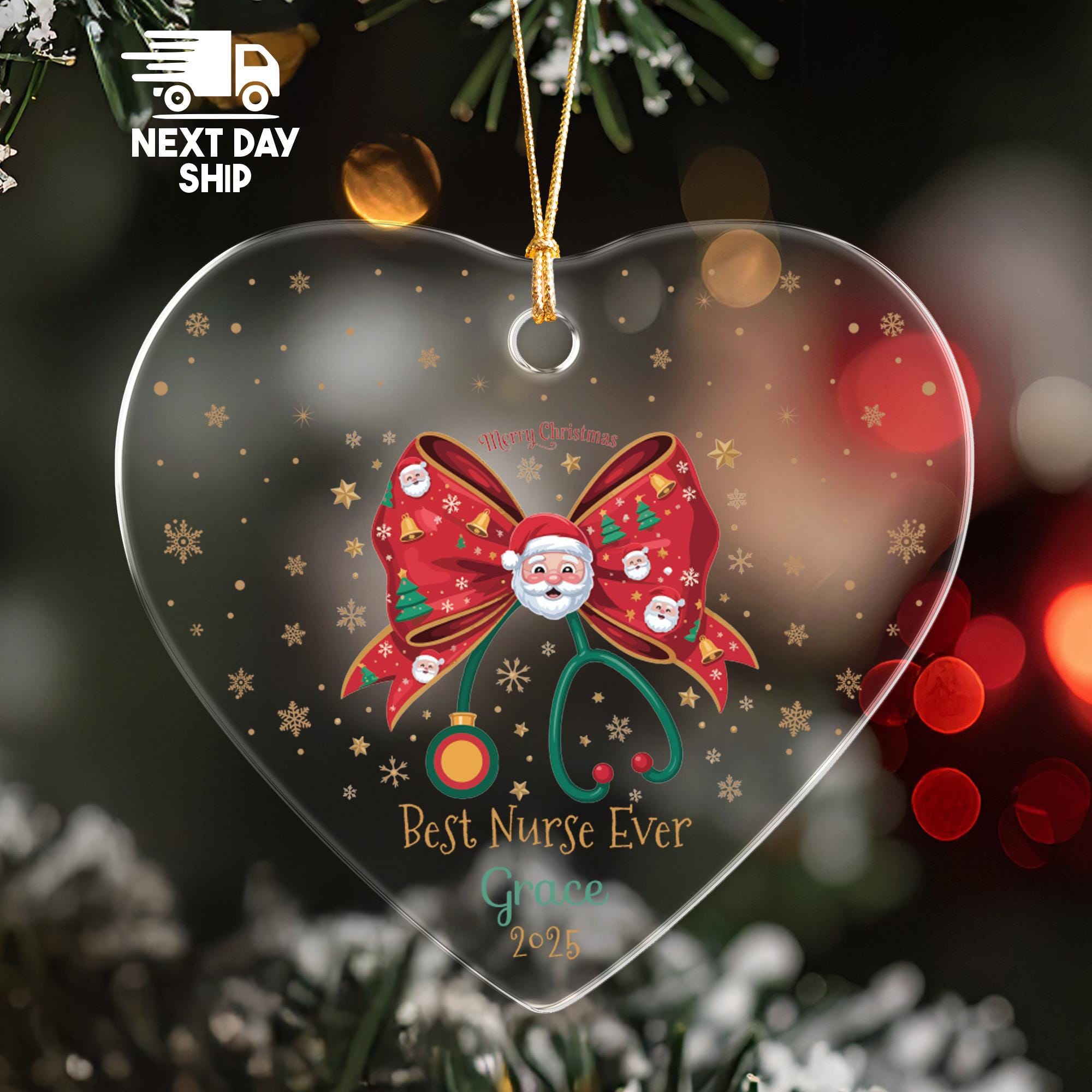 Personalized Nurse Christmas Ornament 2025, 'Best Nurse Ever' Gift, Custom Name, RN Keepsake, Glass Ceramic Acrylic, Medical Worker Gift