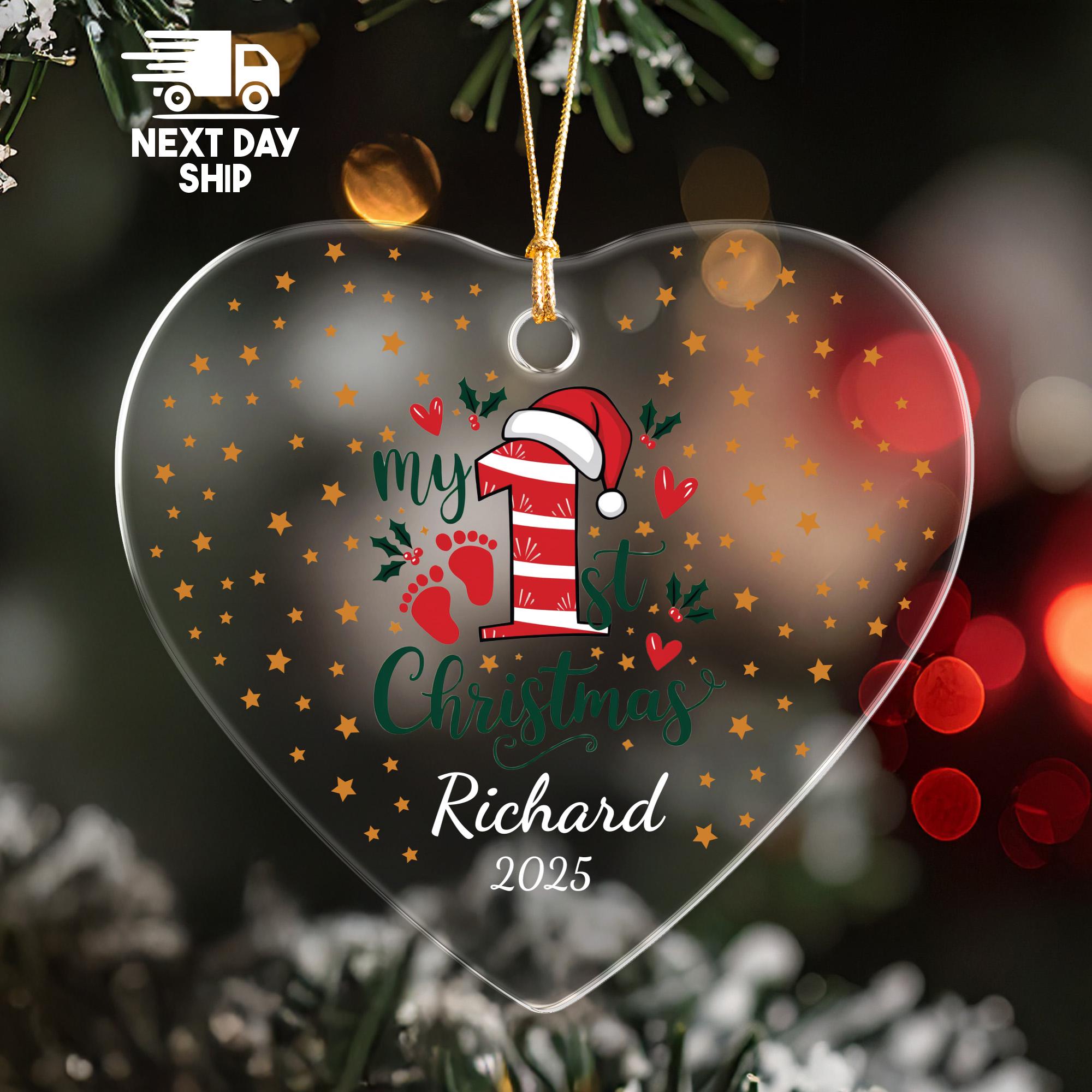 Personalized Baby's First Christmas 2025 Ornament, Custom Name, My 1st Xmas Baby Footprint Keepsake, Glass Ceramic Acrylic Gift