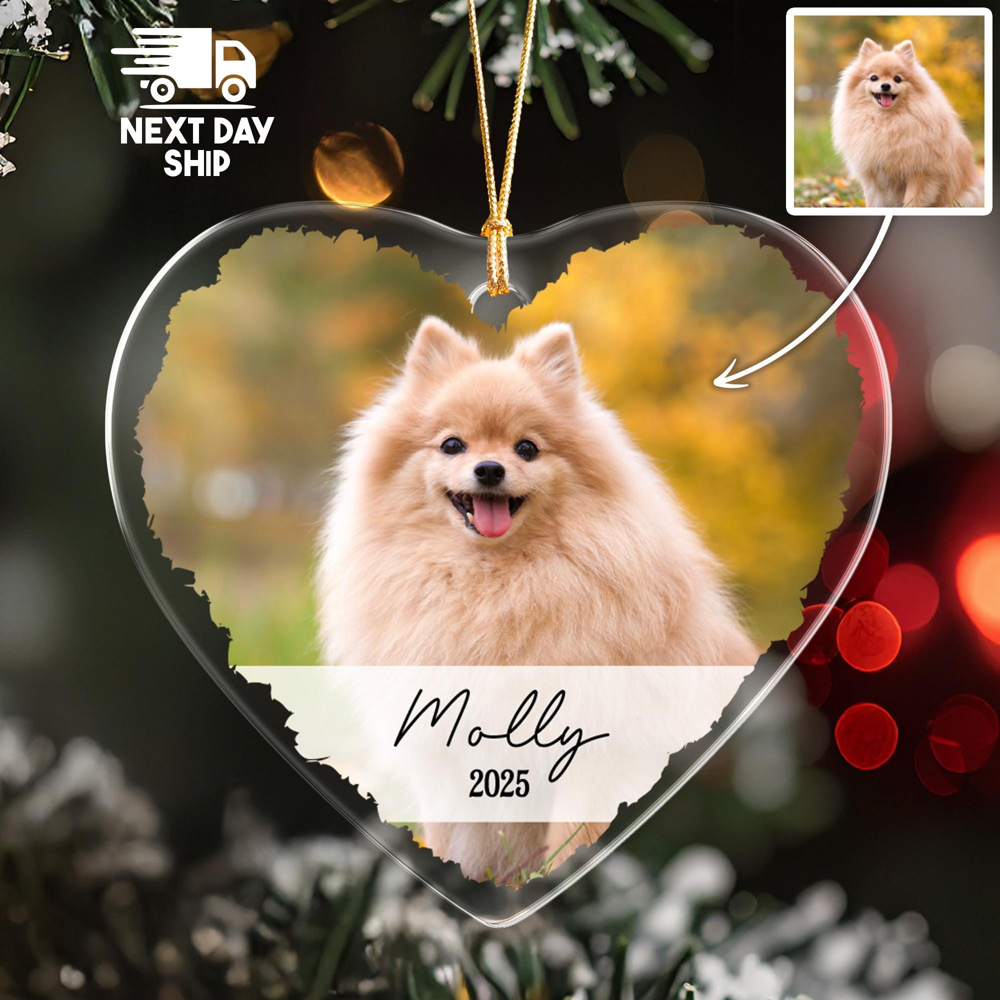 Personalized Pet Photo Heart Ornament, Custom Dog Name Keepsake 2025, Cat Lover Christmas Gift, A Fur-ever Loved Companion
