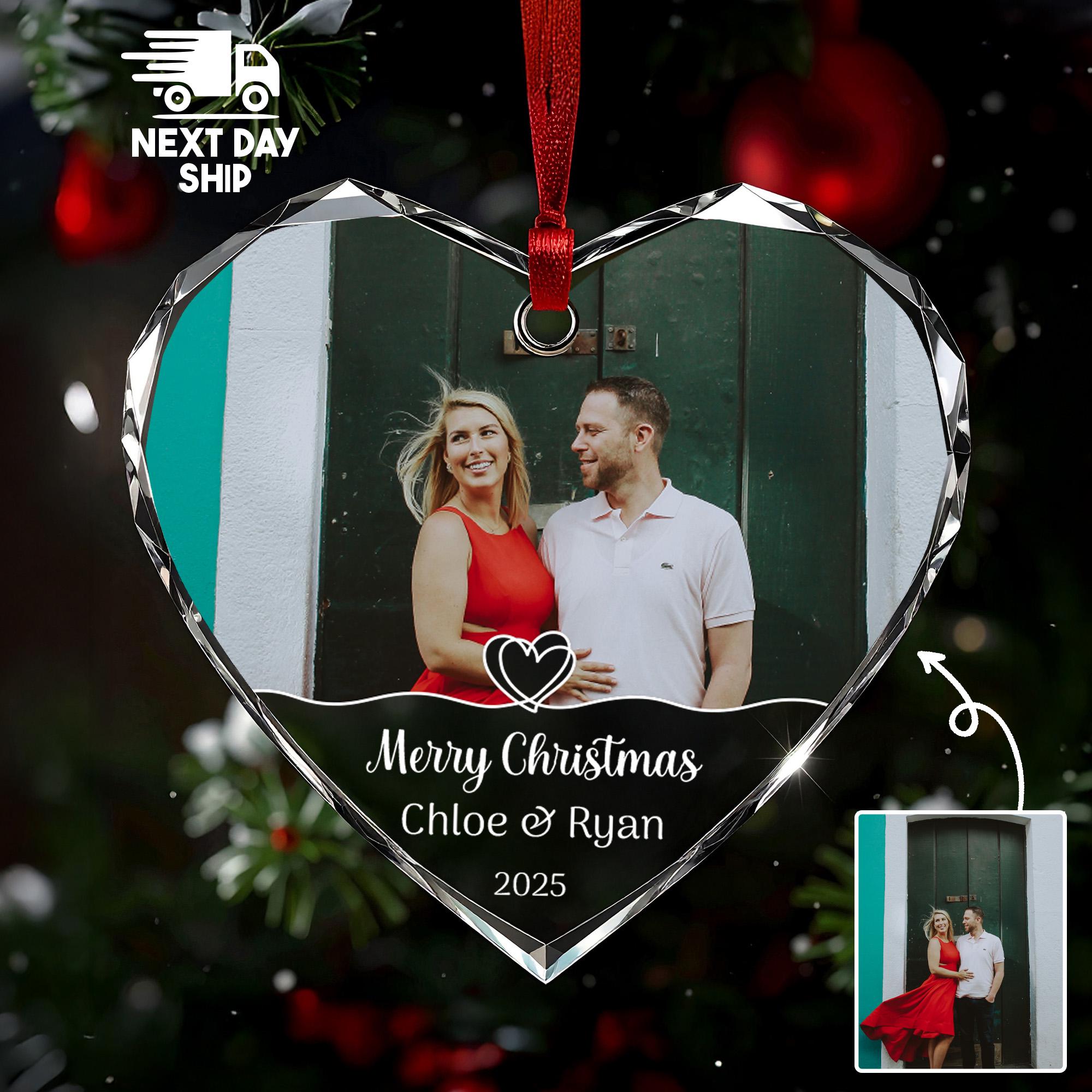 Personalized Couple's Photo Ornament 2025, Merry Christmas Custom Names, Boyfriend Girlfriend Gift, Glass Ceramic Acrylic Keepsake