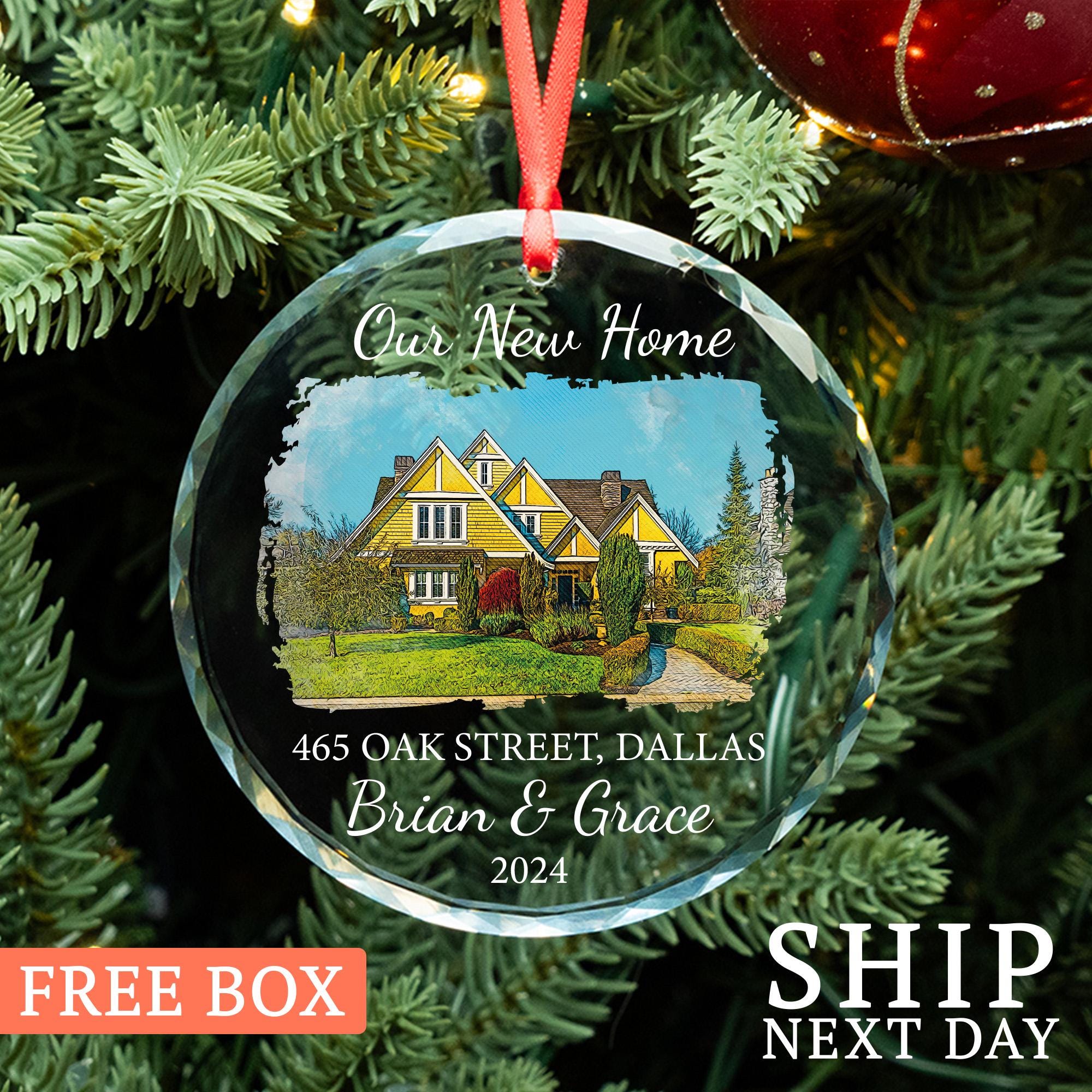 Our New Home Ornament,  First Home Ornament, Custom Photo Ornament, Christmas Tree Decoration, Christmas Gift, New Home Gift, Glass Ornament