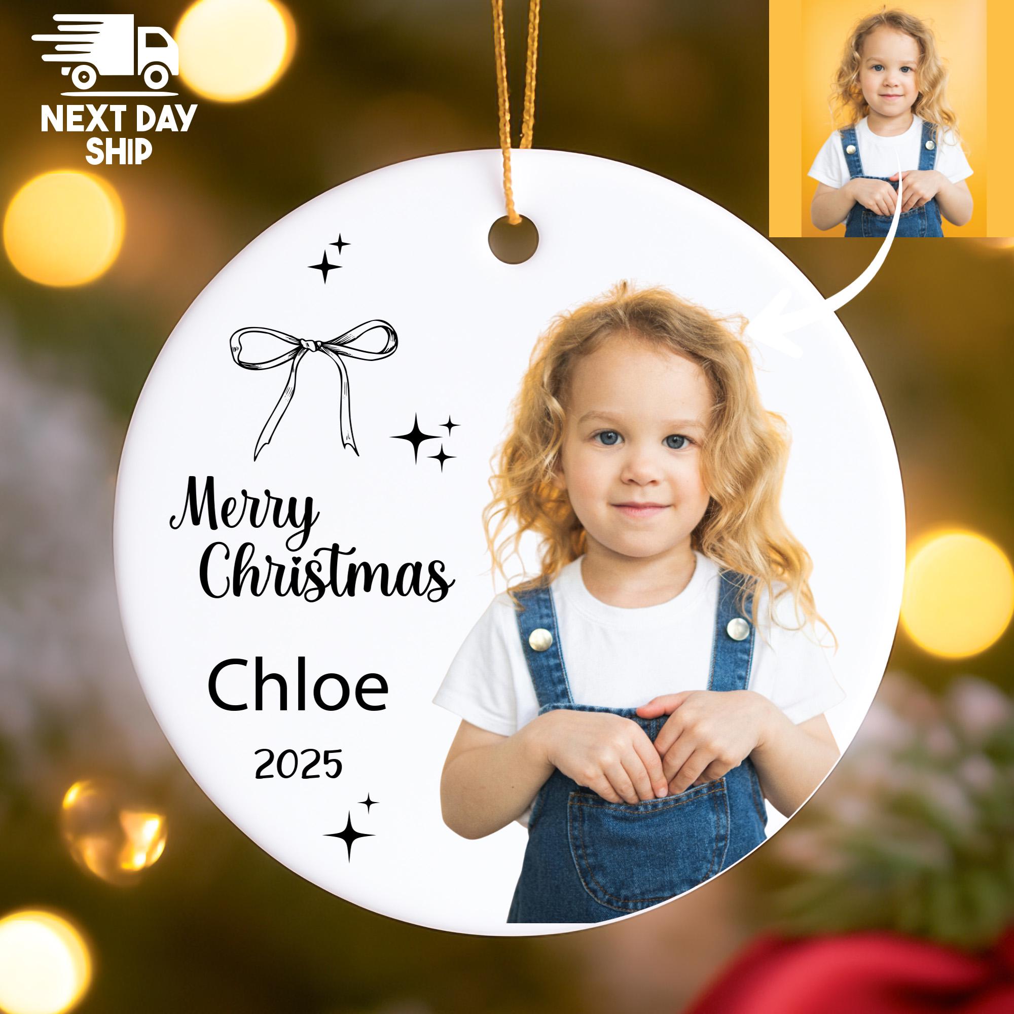 Personalized Photo Christmas Ornament 2025, Custom Kid's Photo & Name, Merry Christmas Keepsake, Glass Ceramic Acrylic Gift