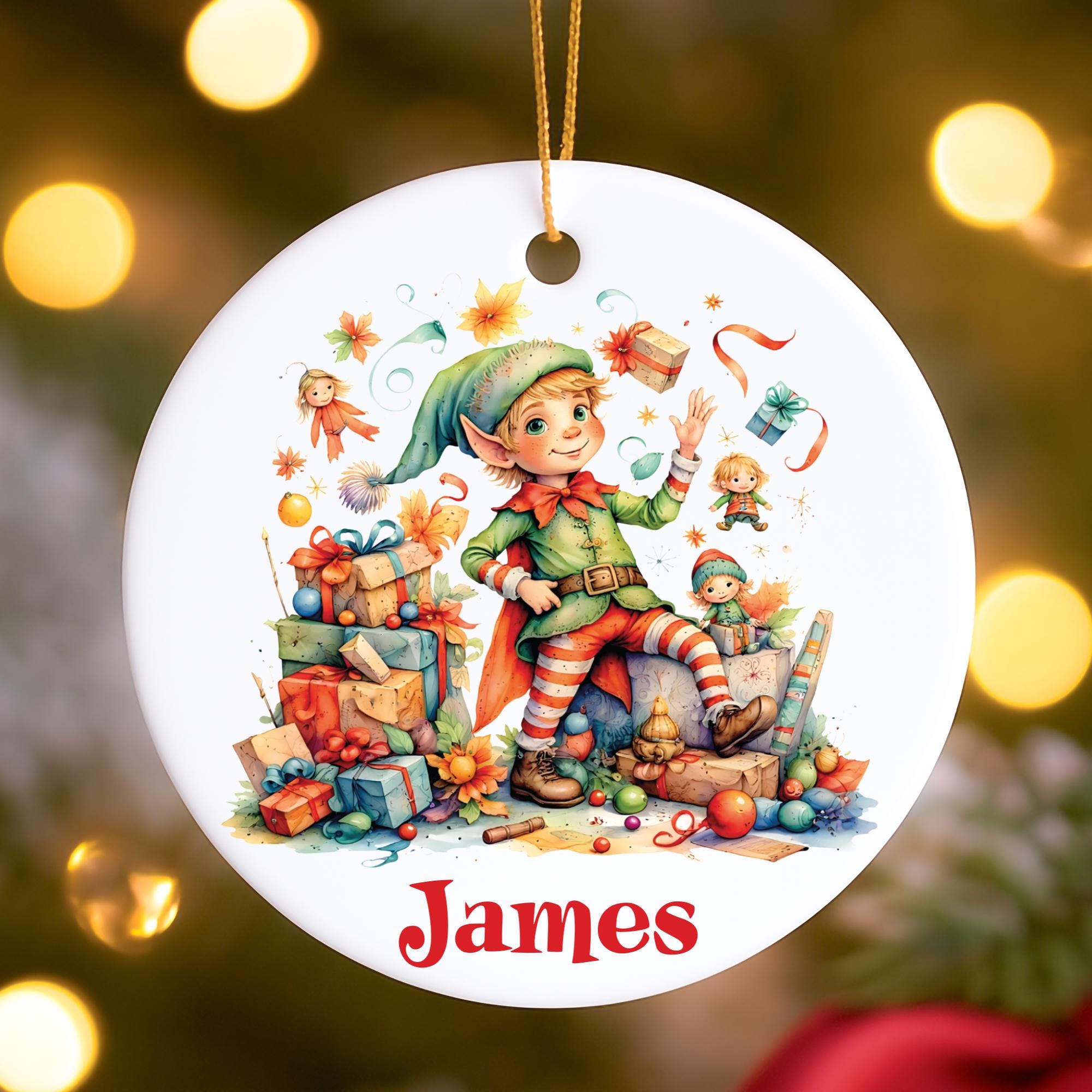 Personalized Christmas Elf Ornament, Custom Name Keepsake Gift for Kids, Santa's Helper, Glass Ceramic Acrylic, Son Grandson Gift