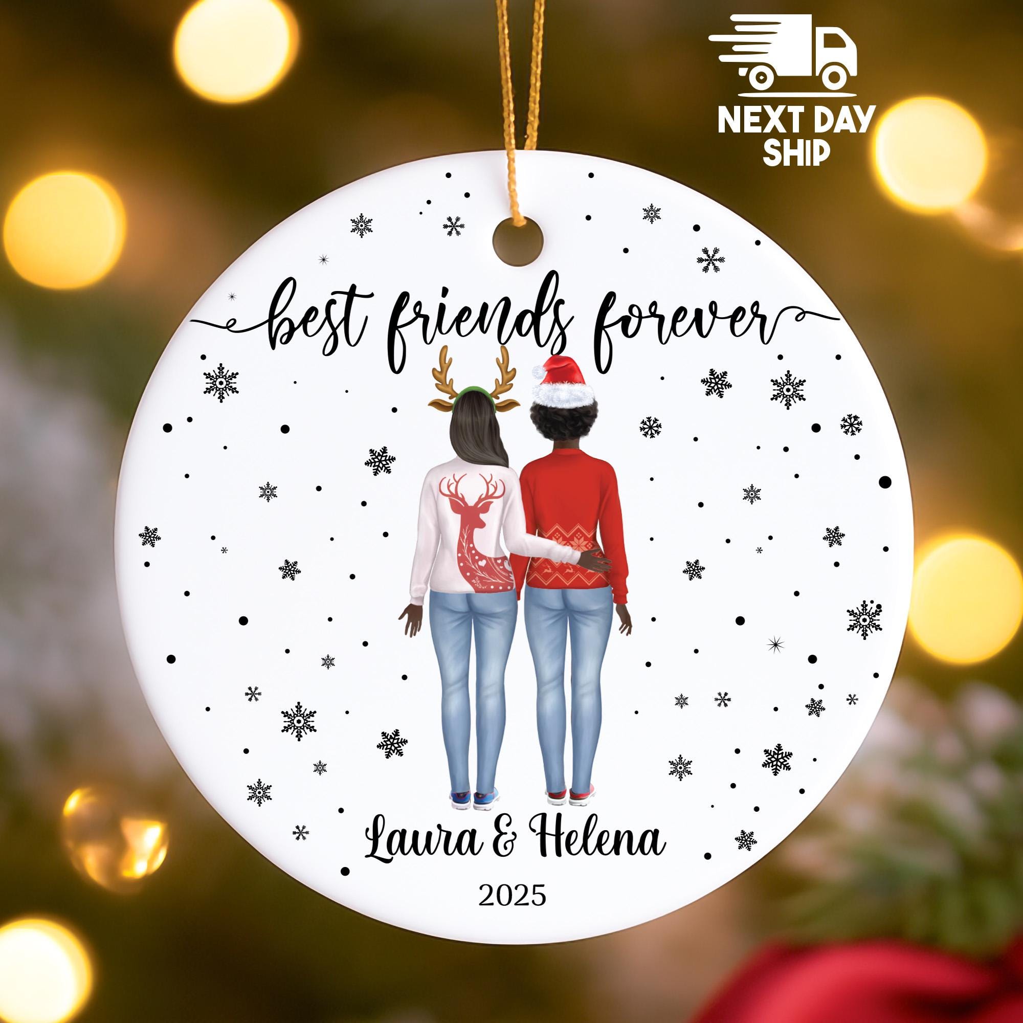 Personalized Best Friend Ornament 2025, Custom Besties Christmas Gift, Soul Sisters Keepsake, Glass Ceramic Acrylic Heart Round