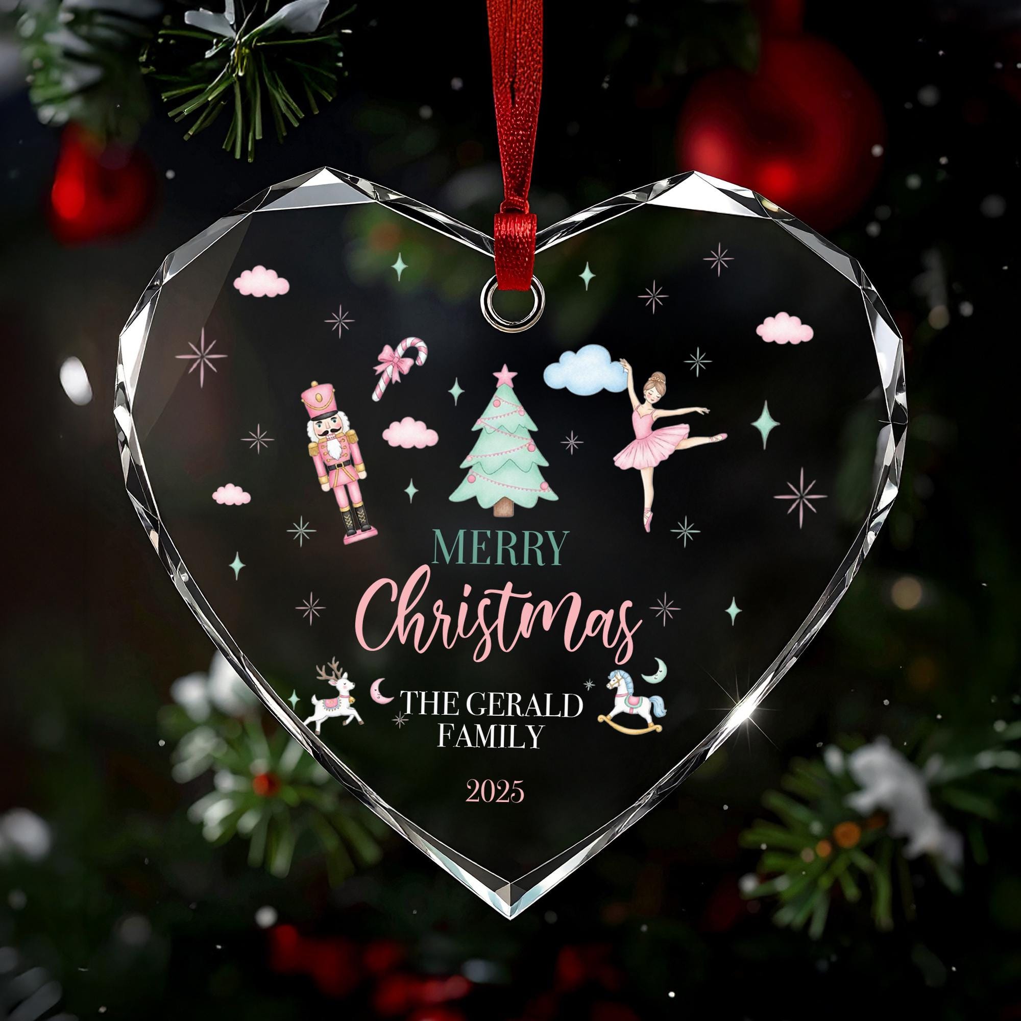 Personalized Family Christmas Ornament 2025, Whimsical Nutcracker Theme, Custom Family Name Keepsake, Glass Ceramic Acrylic Decor