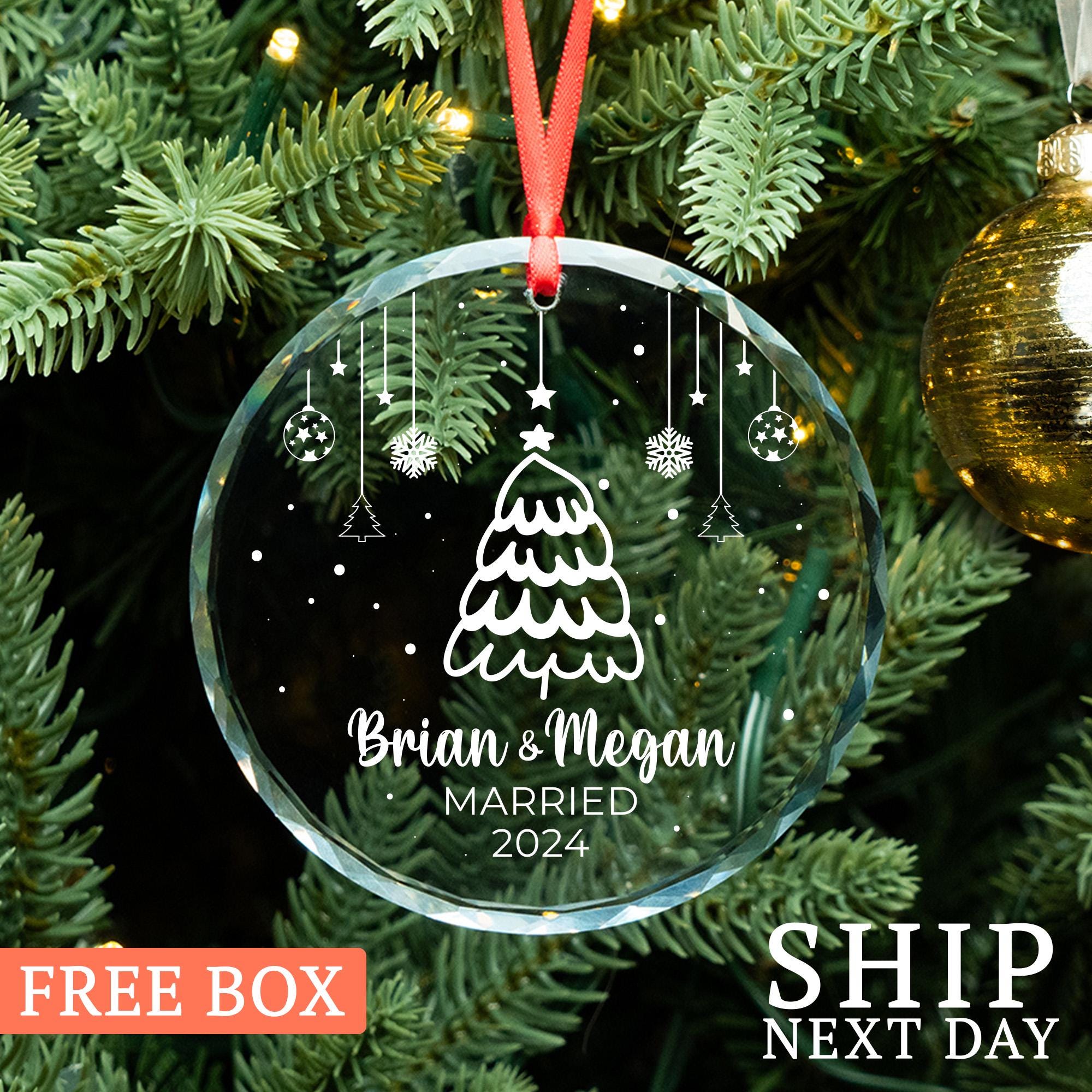 Personalized Engaged Ornament, First Christmas Ornament, Custom Married Ornament, Christmas Gift, New Family Ornament, Glass Ornament