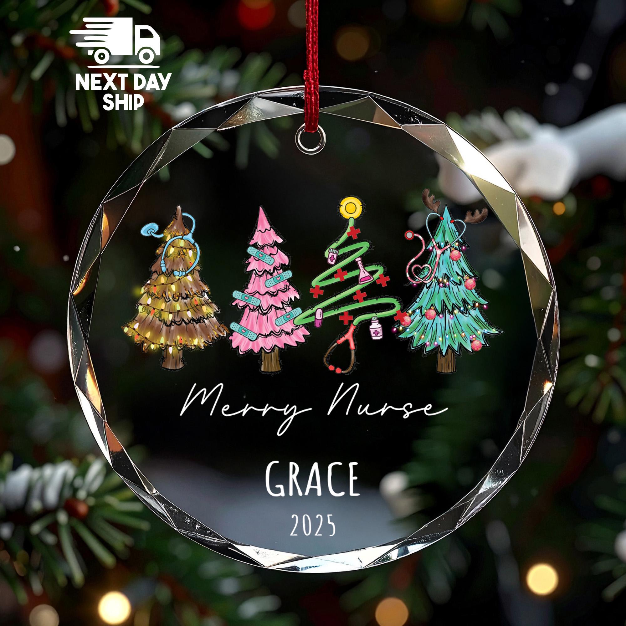 Personalized Nurse Christmas Ornament, 'Merry Nurse' Gift 2025, Custom Name, RN Keepsake, Glass Ceramic Acrylic, Medical Worker Gift