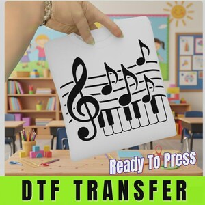 Music Notes DTF Transfer, Ready To Press Music Lover Design, Treble Clef and Piano Keys Heat Transfer, Musical Theme Apparel Print