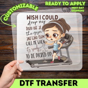 Funny Kawaii Gym Workout Humor Iron-On Decal, Treadmill Cartoon Fitness Joke Heat Transfer, Ready to Press Exercise Gift