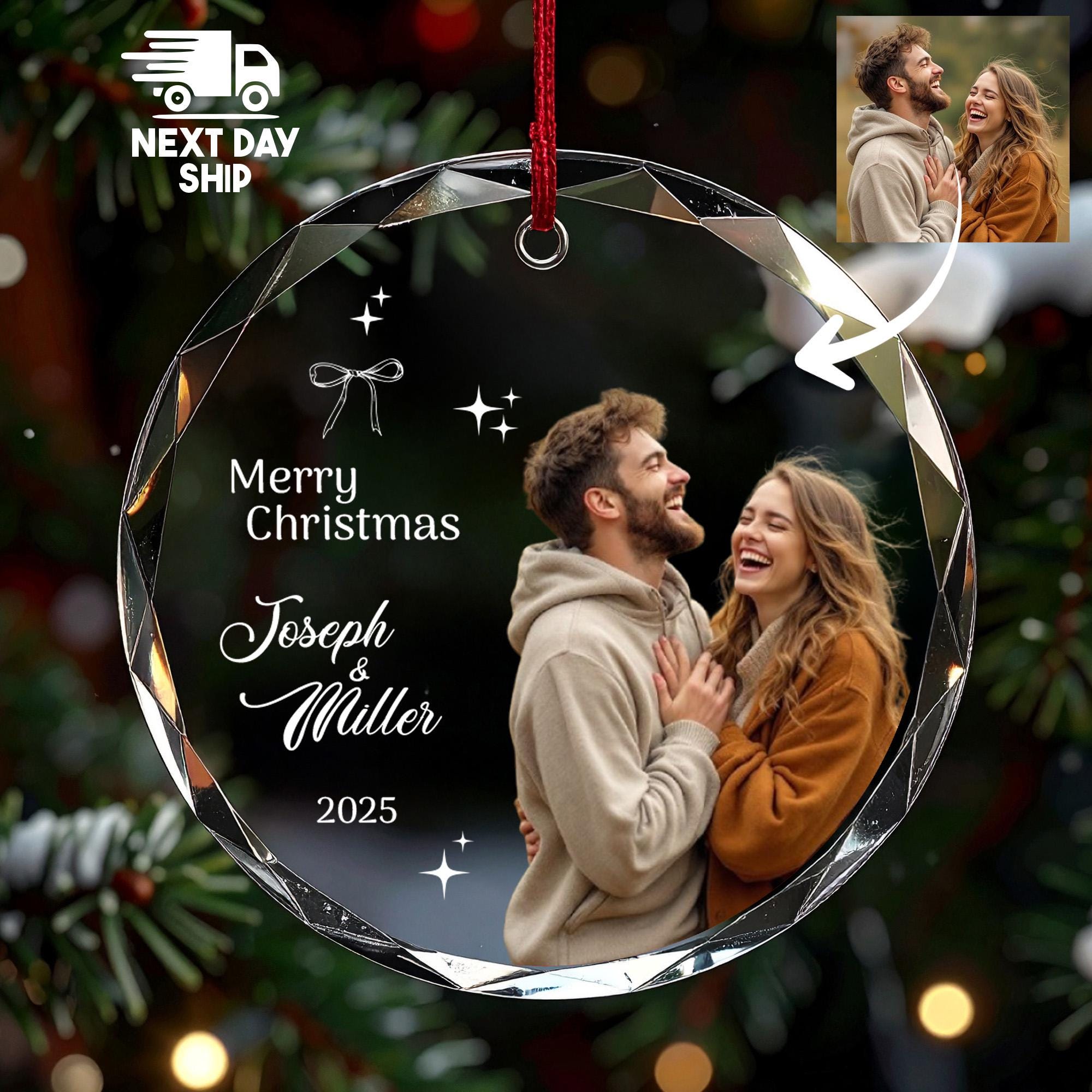 Personalized Couple's Photo Ornament 2025, Merry Christmas Custom Names, Boyfriend Girlfriend Gift, Glass Ceramic Acrylic Keepsake