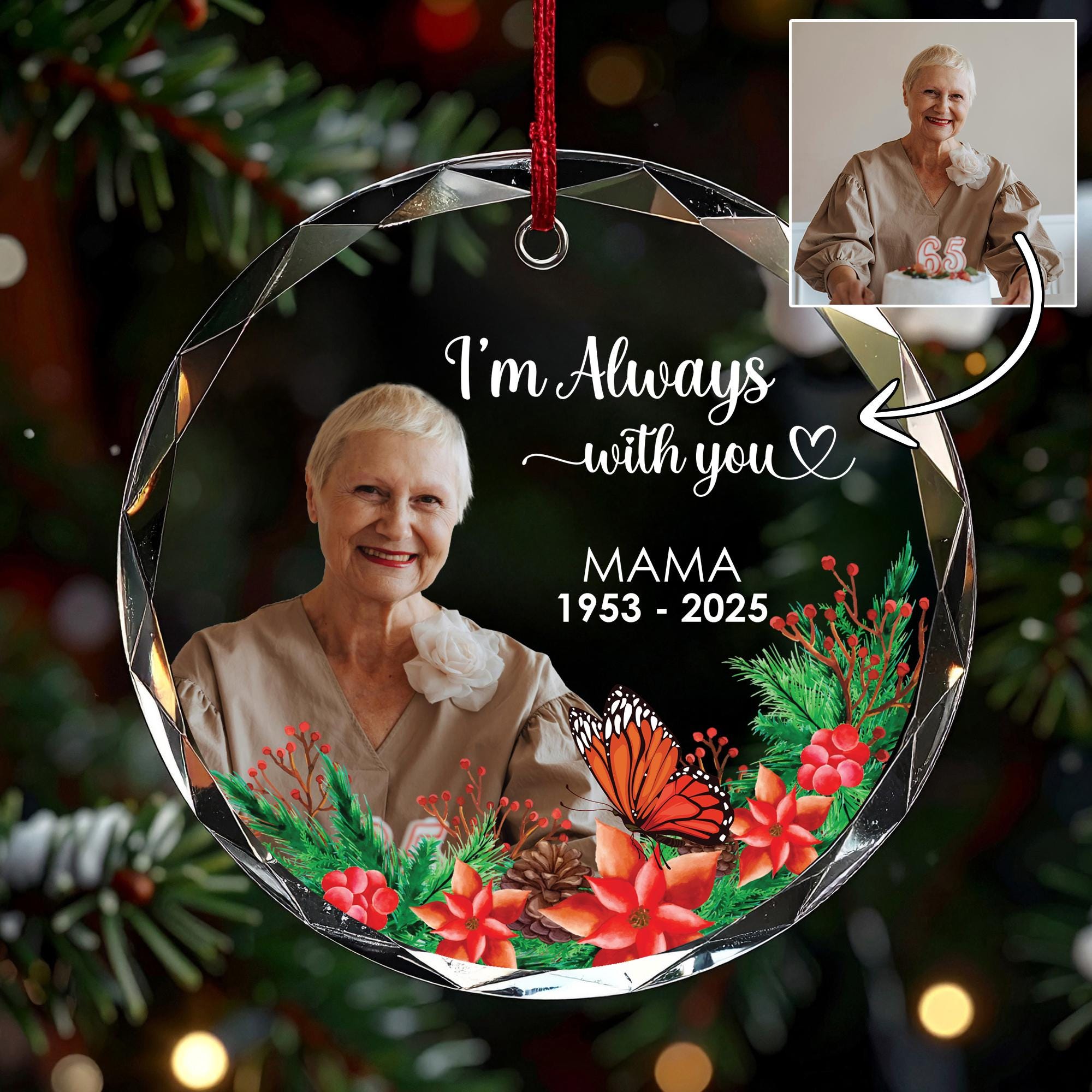 Personalized Memorial Photo Ornament, In Loving Memory Keepsake Gift, Loss of Mom Dad, Glass Ceramic Acrylic, Sympathy Bereavement Gift