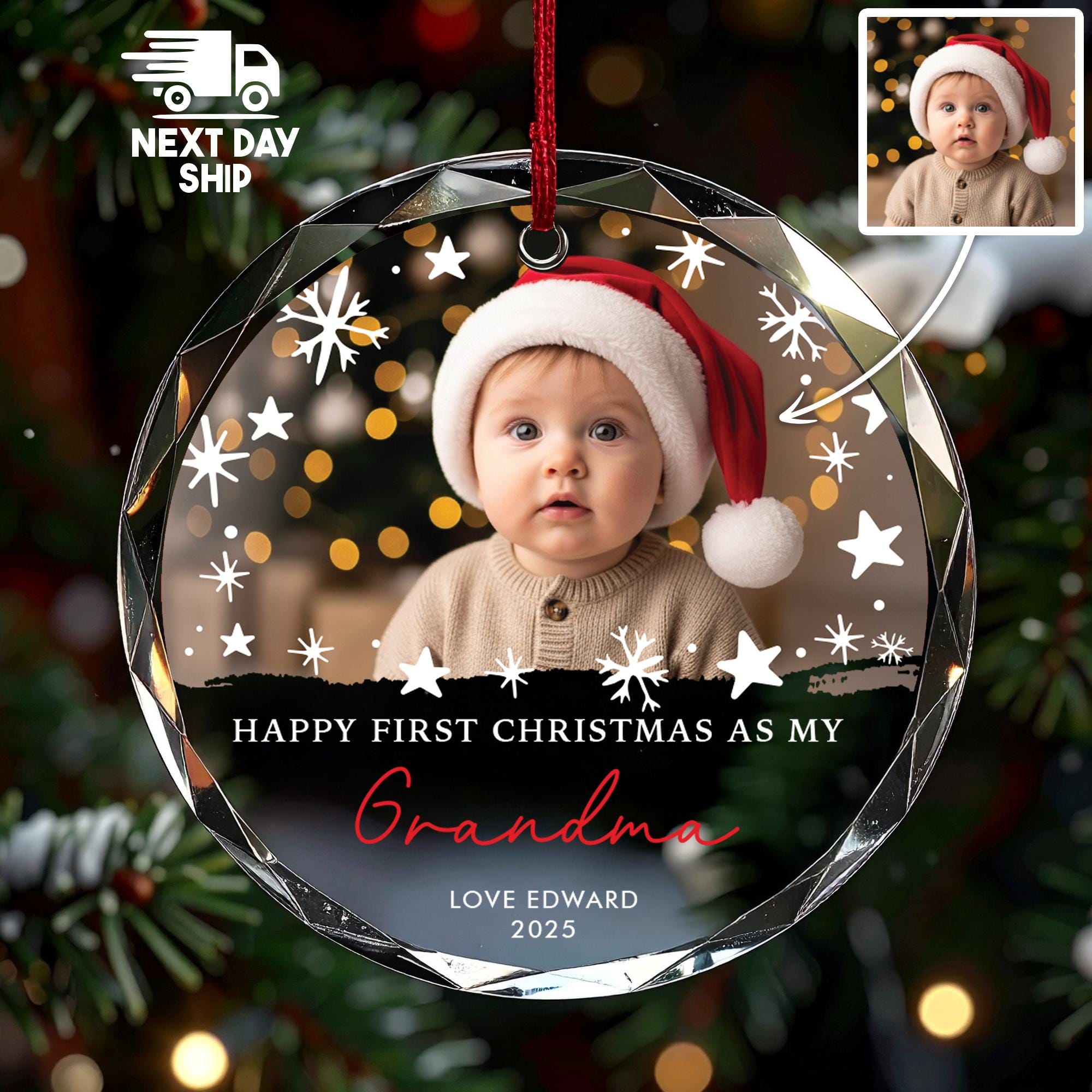 First Christmas as Grandma Ornament, Personalized Photo Gift from Grandchild 2026, New Grandma Keepsake, A Grand Love Begins