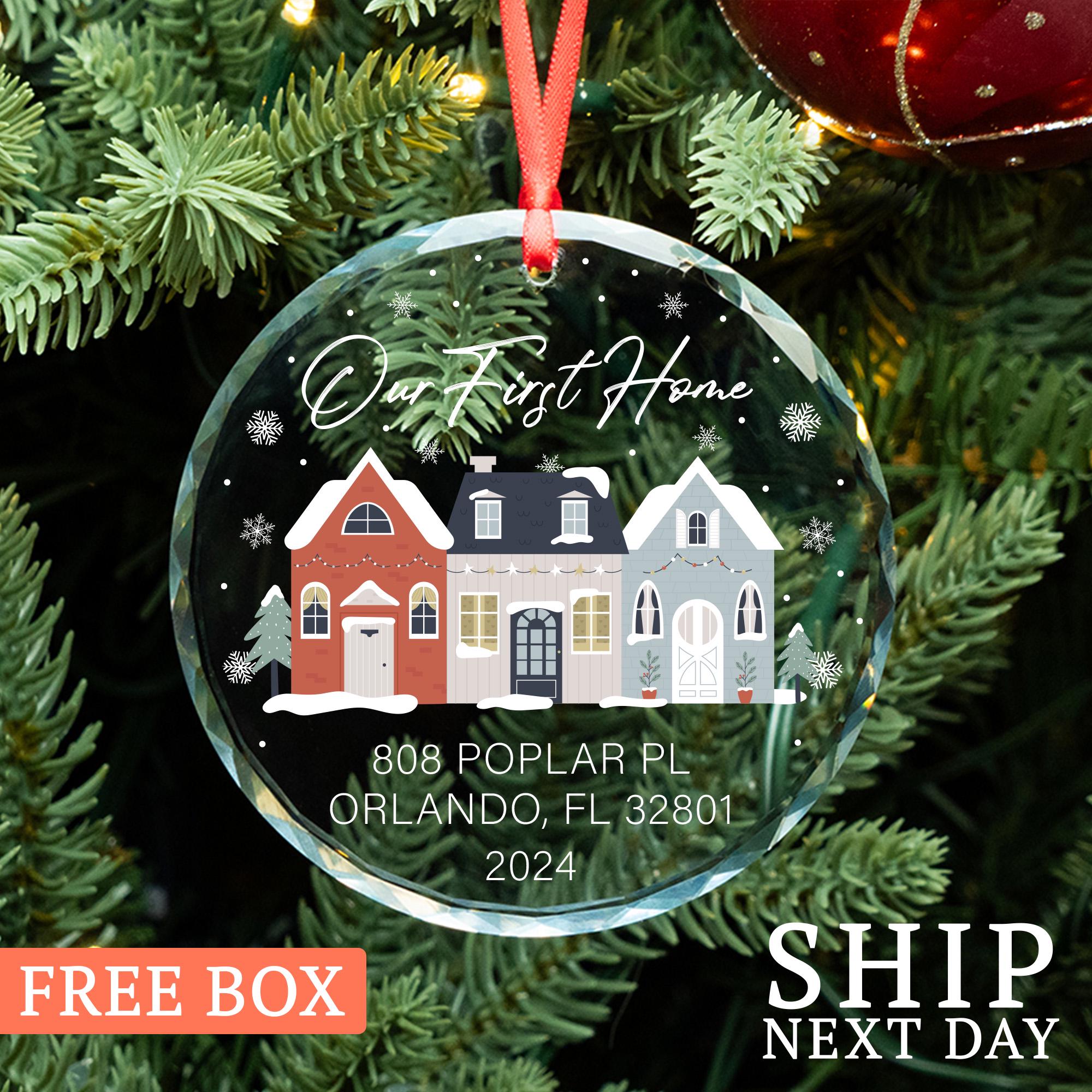 Our First Home Ornament, New Home Ornament,  Custom Christmas Ornament, Glass Ornament, Christmas Gift, Home Address Ornament, Home Decor