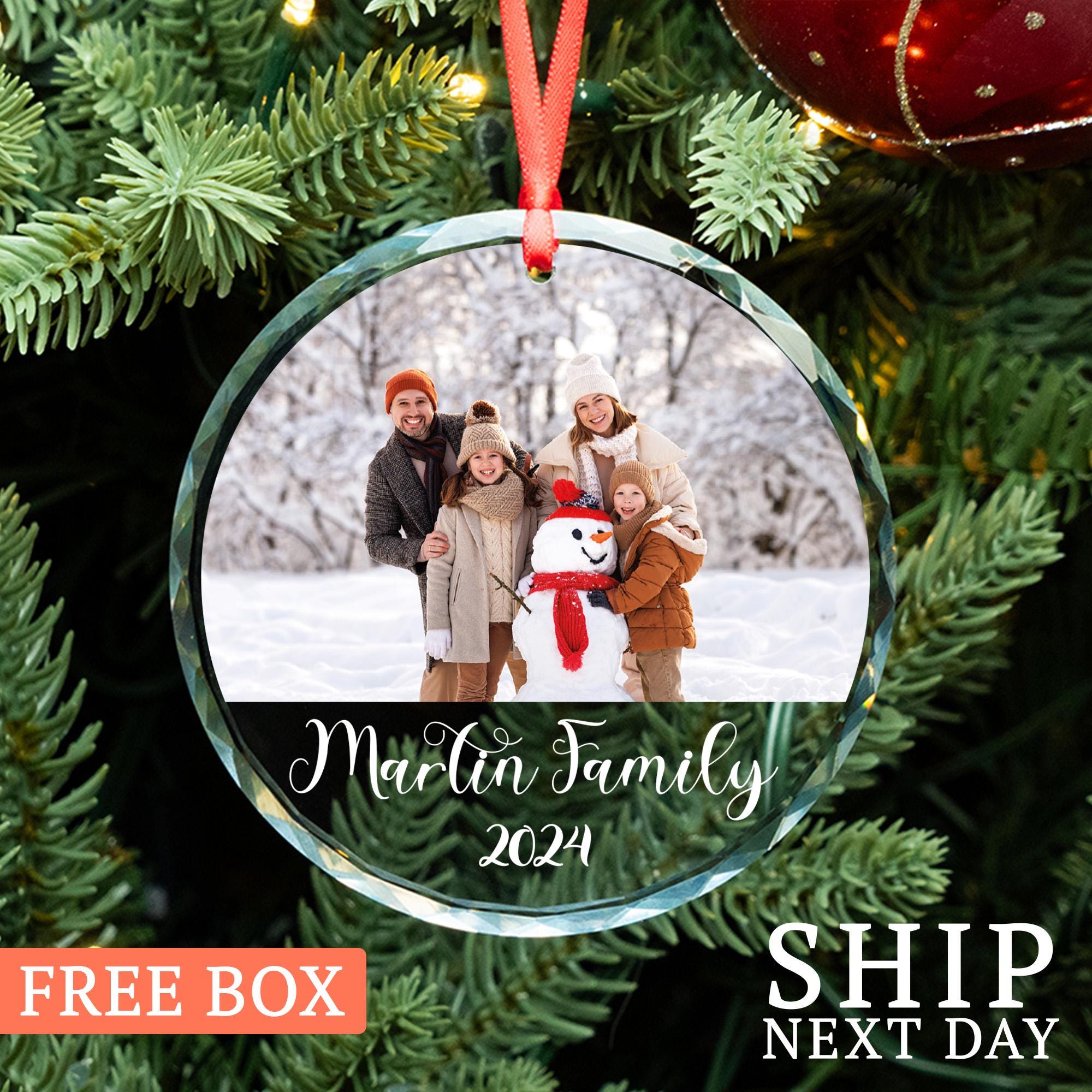 Personalized Family Ornament, Christmas Photo Ornament, Custom Photo Ornament, Christmas Gift Ornament, Family Name Ornament, Glass Ornament