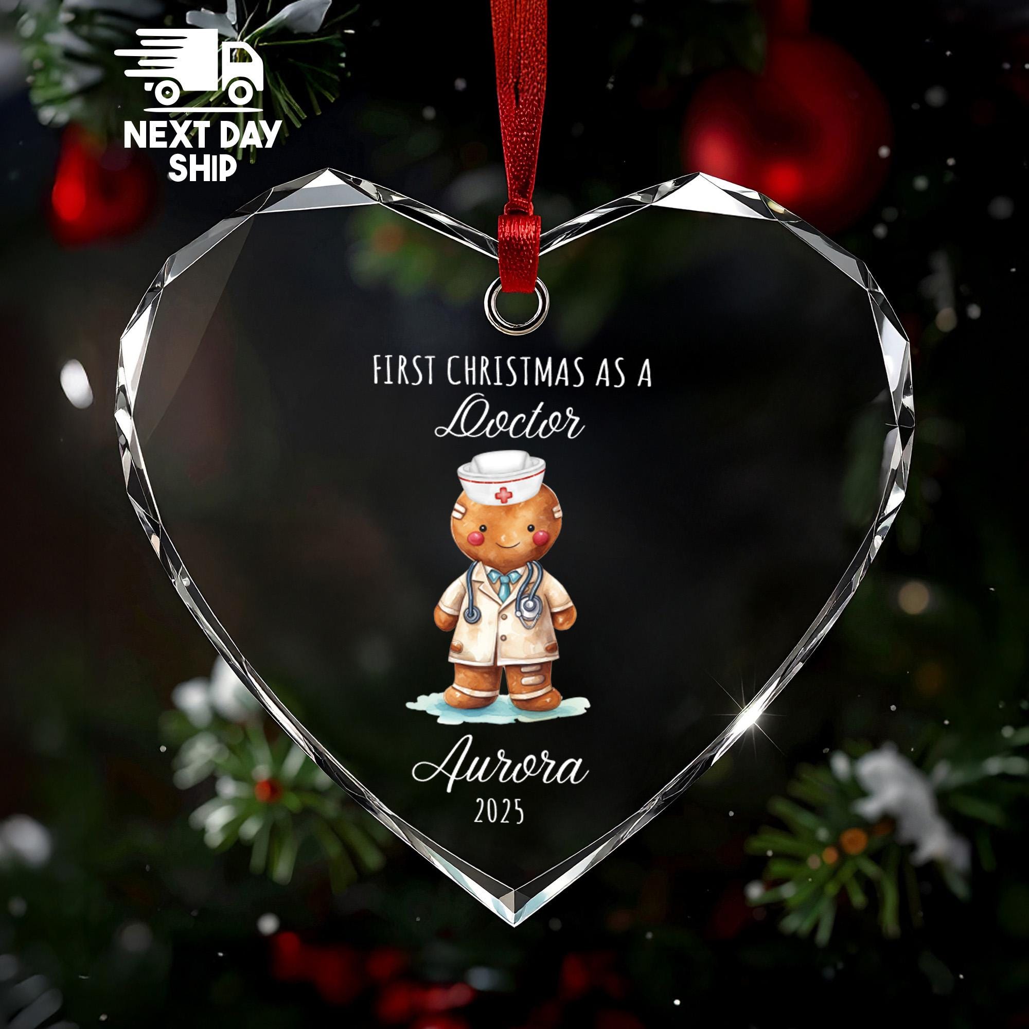 Personalized First Christmas as Doctor Ornament 2025, Custom Name, Gingerbread MD Gift, Glass Ceramic Acrylic, Medical School Grad